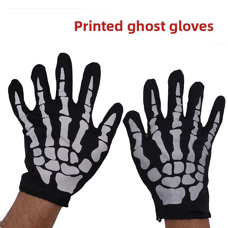 Halloween Skull Chin Mask and Skeleton Gloves - Cloth