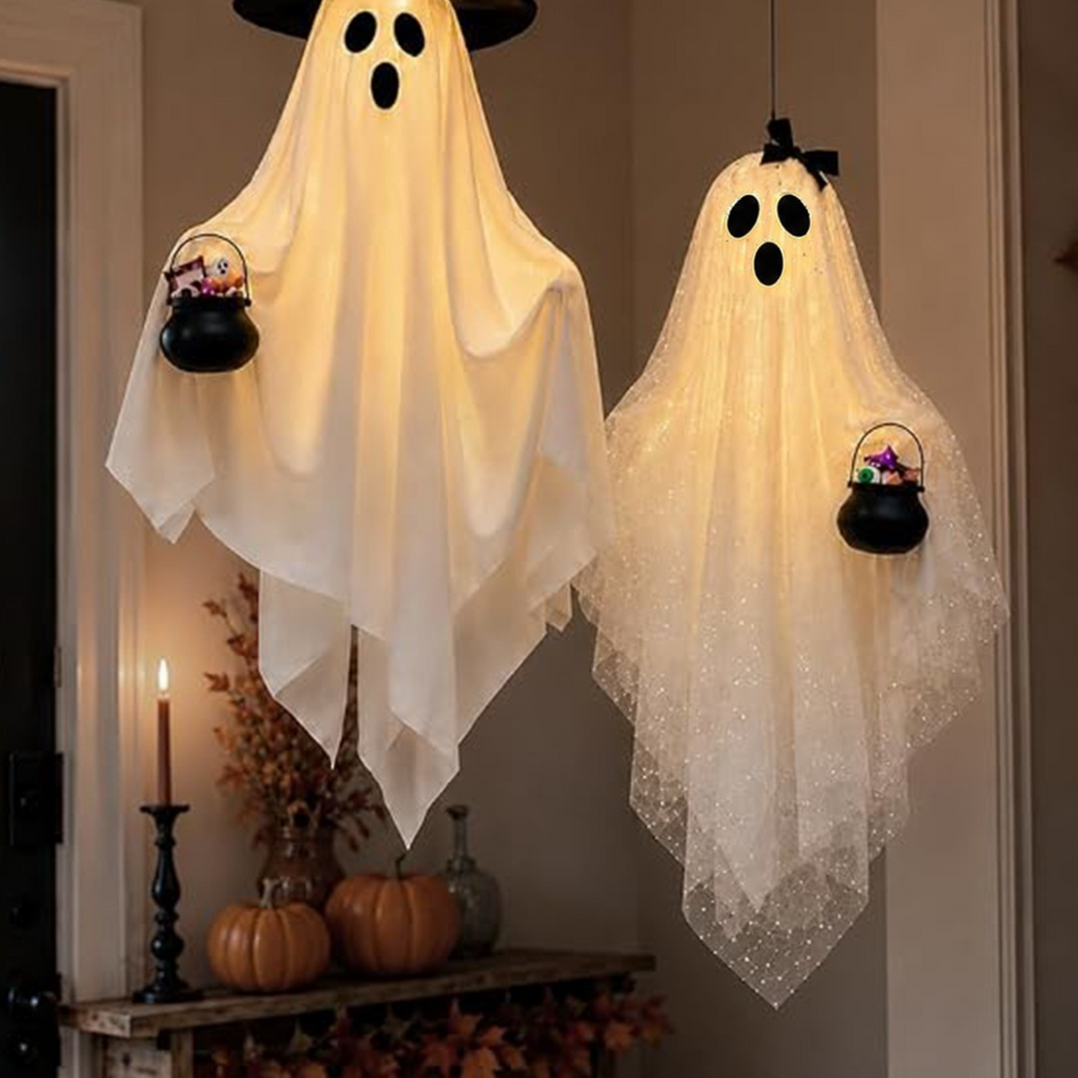Halloween Hanging Ghost Decoration - Witch Hat and Bow Styles