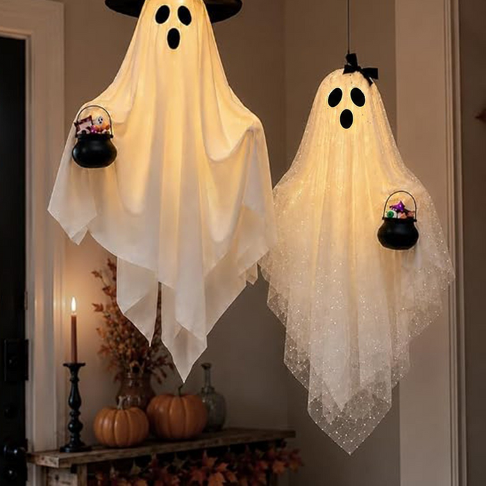 Halloween Hanging Ghost Decoration - Witch Hat and Bow Styles