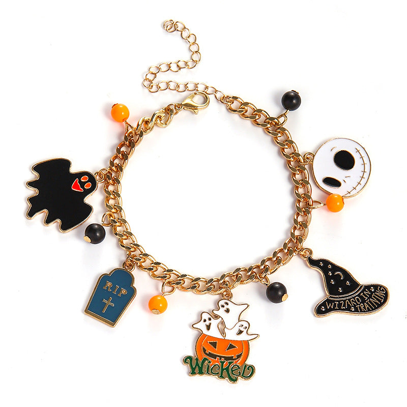 Halloween Charm Bracelet - Pumpkin, Ghost and Witch Hat - Alloy