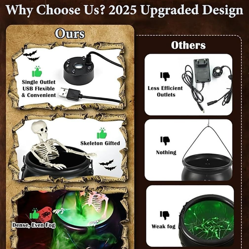 Halloween Flame-Effect Witch Cauldron - Plastic