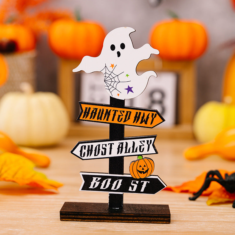 Halloween Wooden Pumpkin and Ghost Tabletop Ornaments