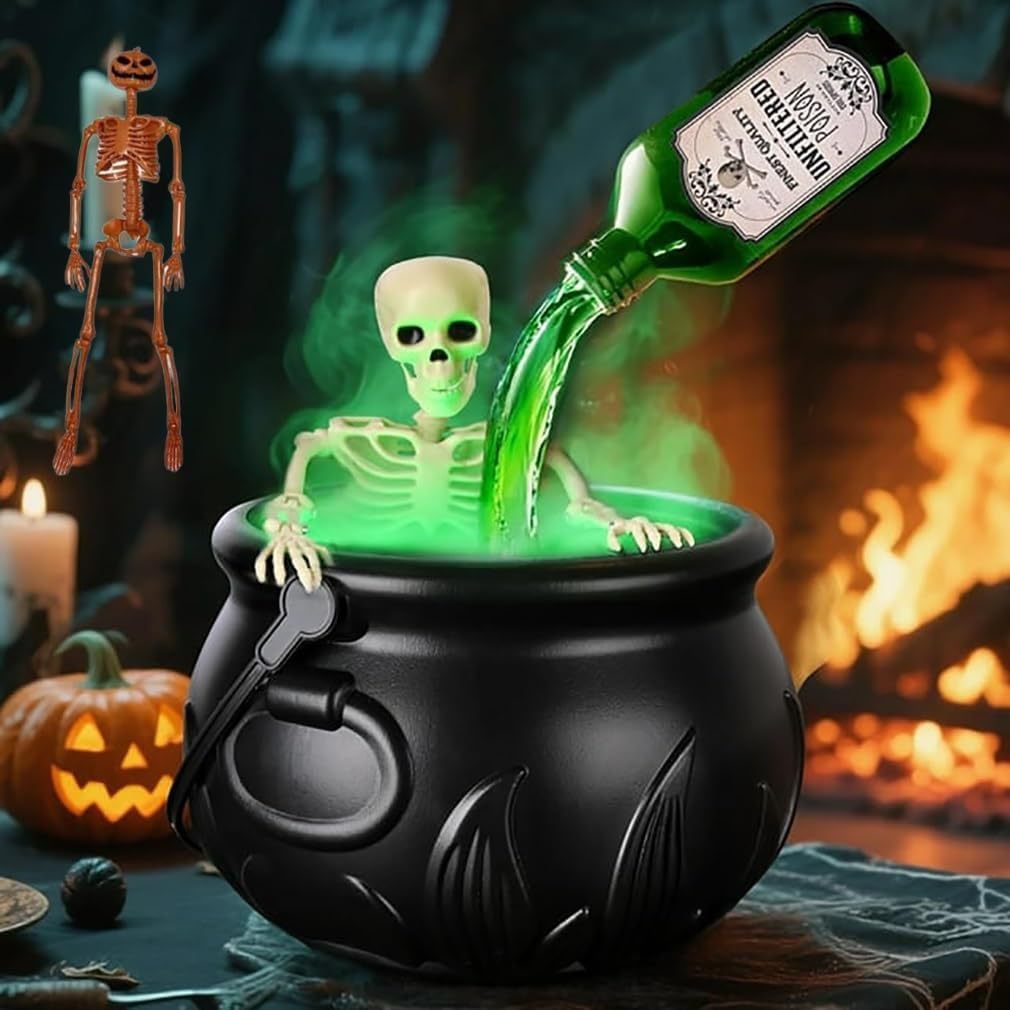 Halloween Flame-Effect Witch Cauldron Decoration - Plastic