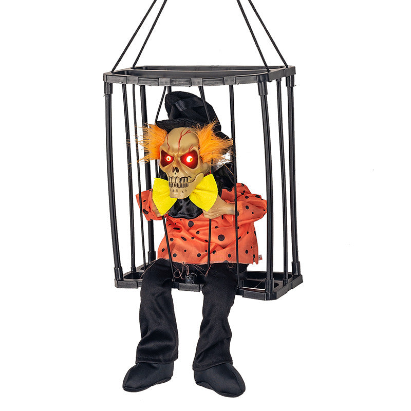 Halloween Hanging Cage Ghost with Lights and Sound - Plastic