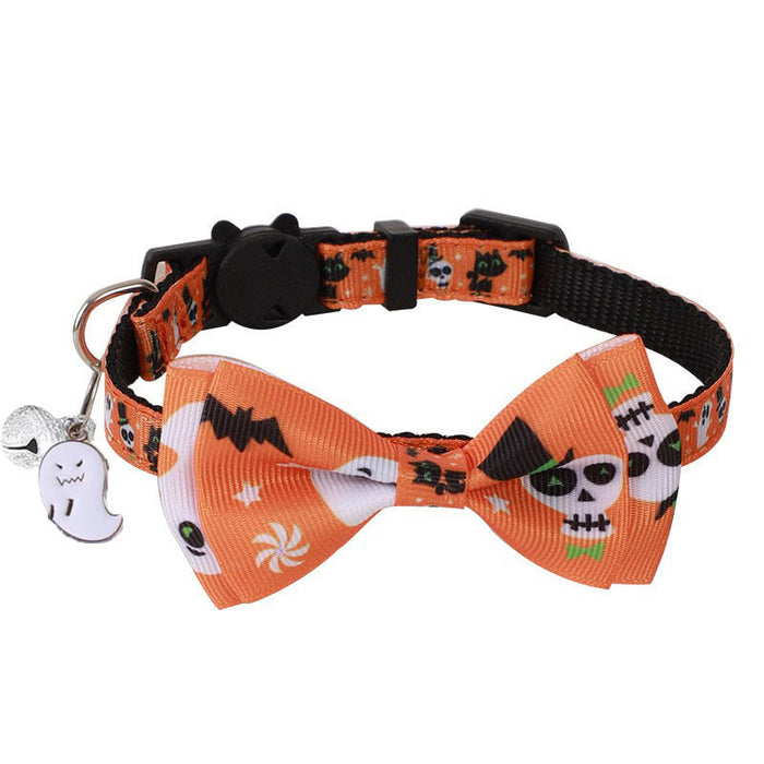 Adjustable Halloween Pet Collar with Bow and Bell