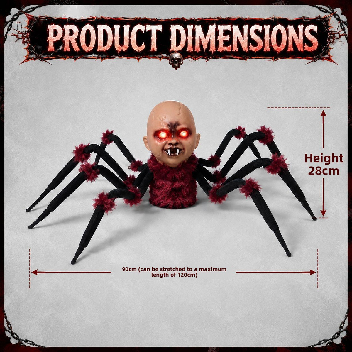 Animated Halloween Spider Head Prop with Sound and Light Effects