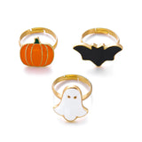Halloween Adjustable Ghost Pumpkin Bat Ring Set - Alloy