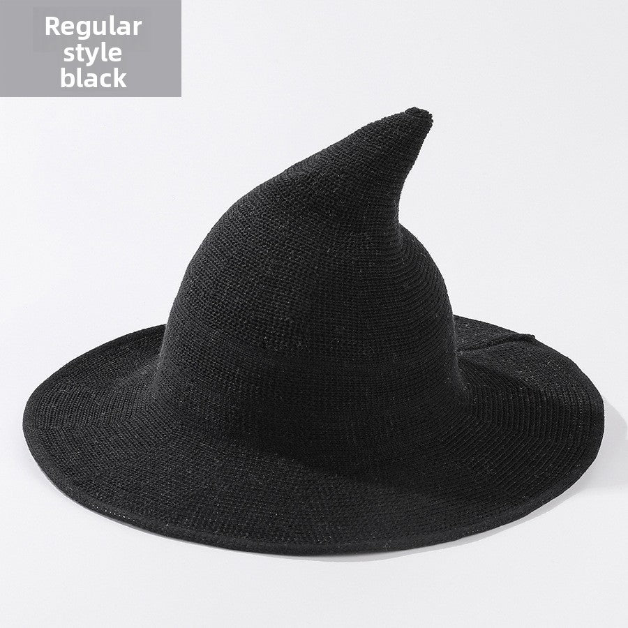 Halloween Knitted Witch Hat - Foldable Pointed Costume Hat