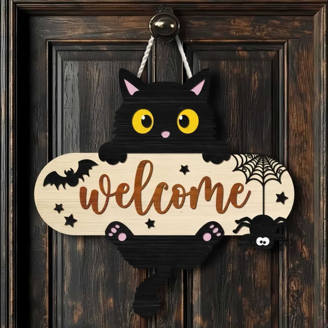 Halloween Boxwood Hanging Door Sign