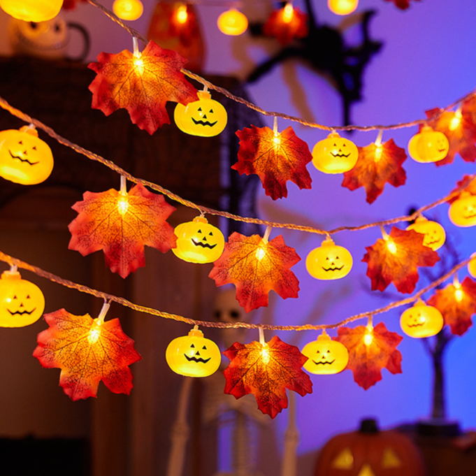 Halloween Pumpkin and Maple Leaf LED String Lights - PVC
