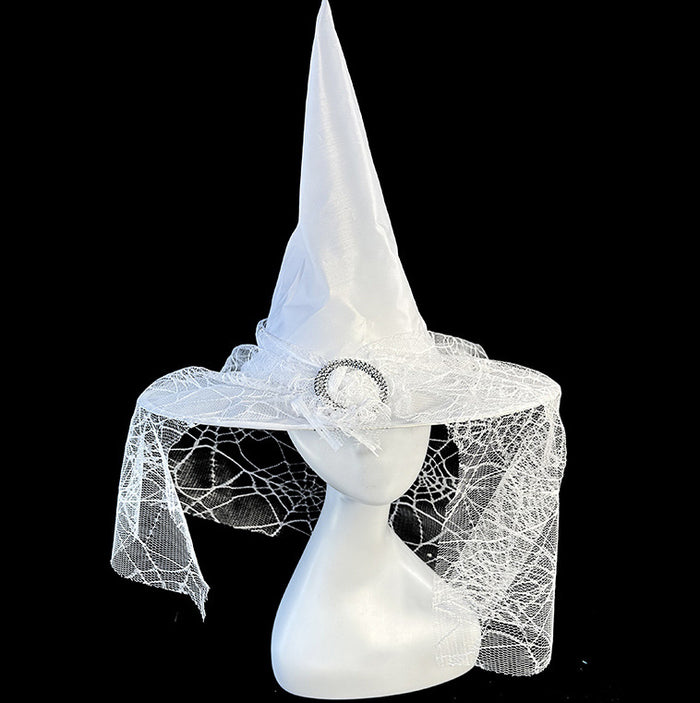 Halloween Witch Hat with Lace Veil