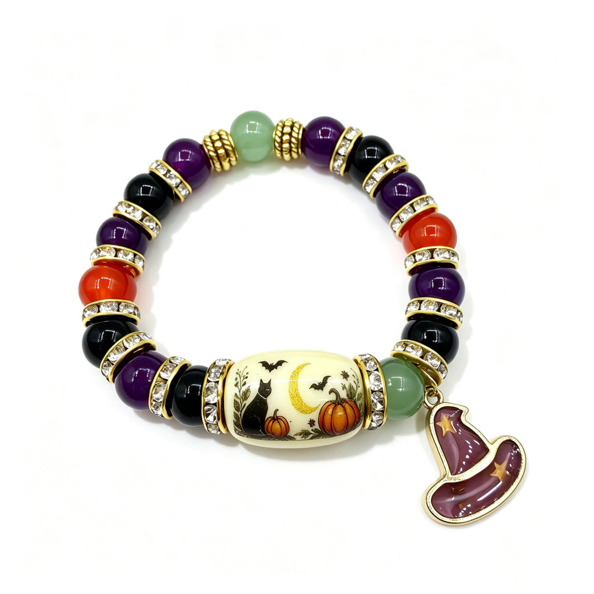 Halloween Beaded Bracelet - Pumpkin and Witch Designs