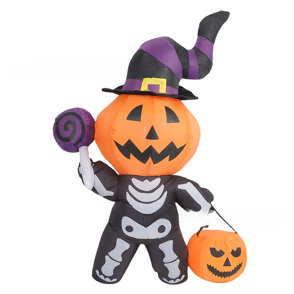 Halloween Inflatable Skull Ghost Holding Pumpkin - Polyester