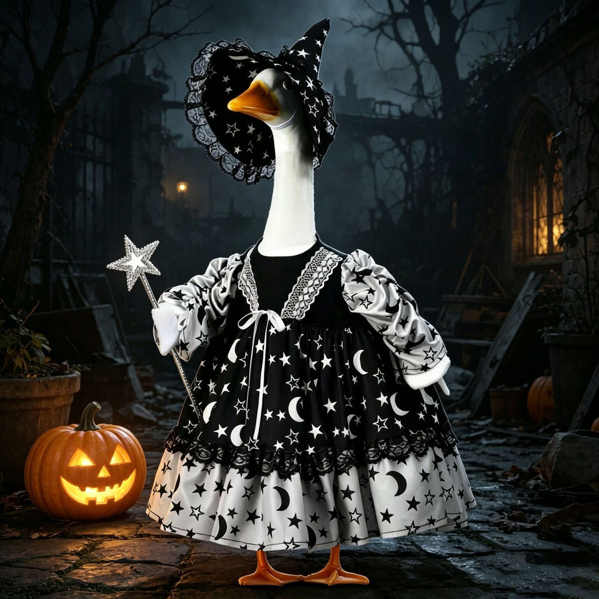 Halloween Witch Costume for Porch Goose Decoration