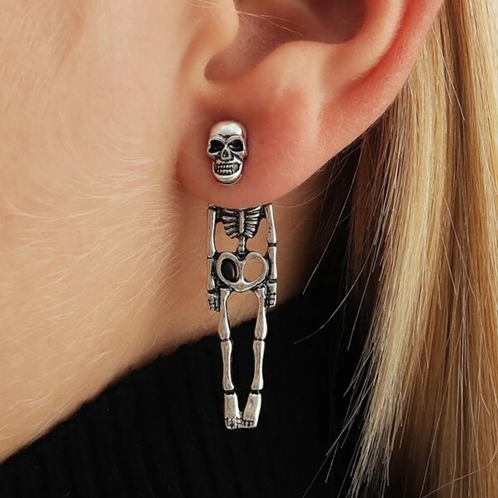 Vintage Skull Earrings Detachable Halloween Jewelry - Metal