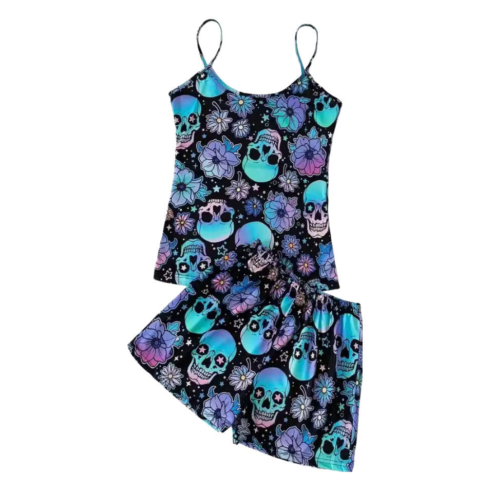 Halloween Skull Print Camisole and Shorts Pajama Set