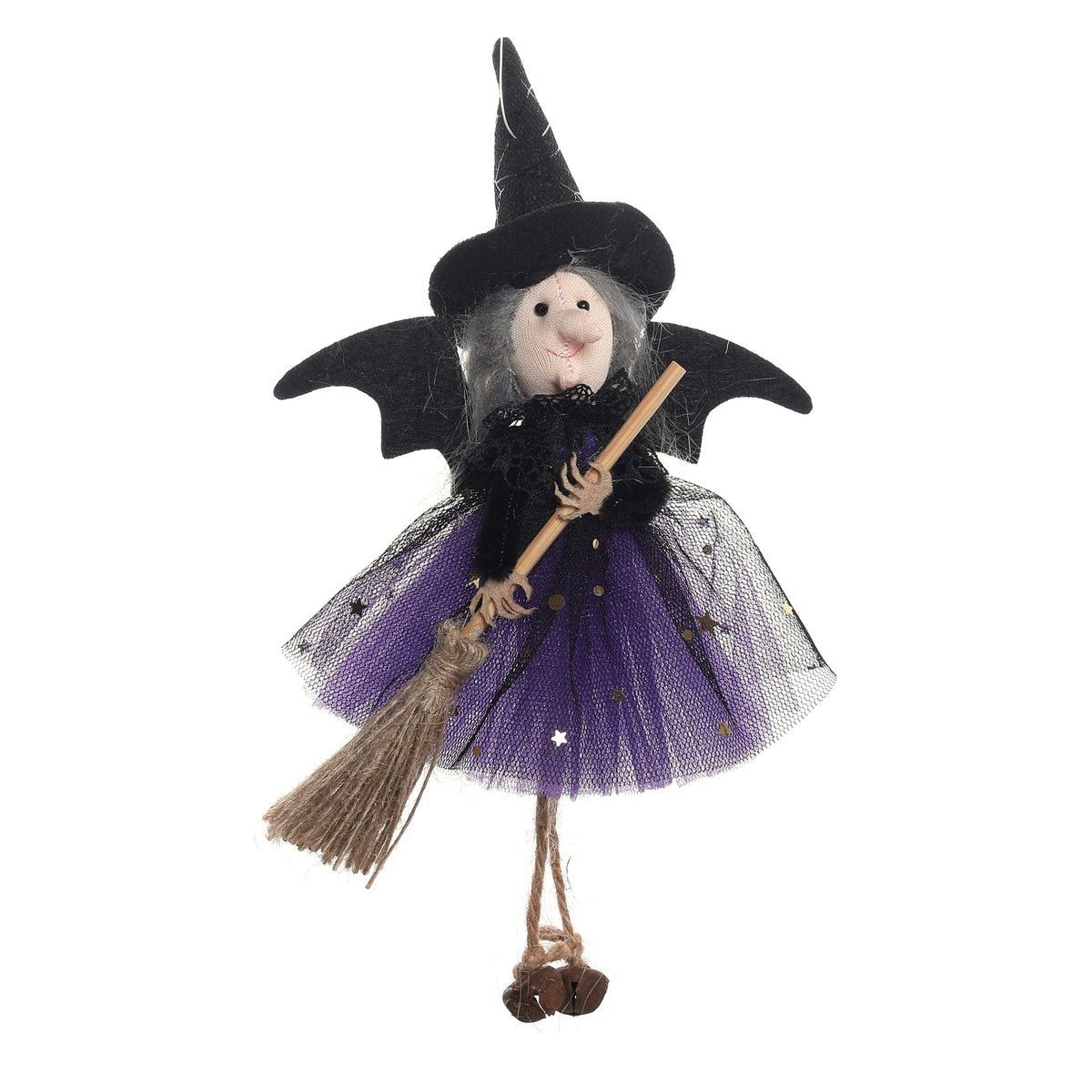 Halloween Witch with Broom Gauze Skirt Hanging Ornament - Cloth