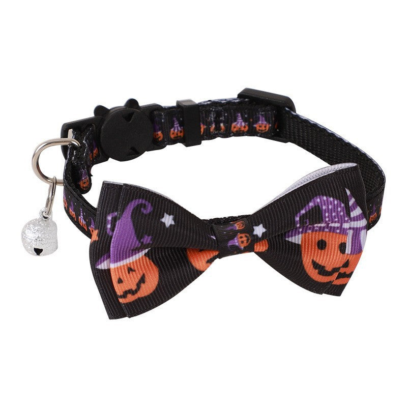 Adjustable Halloween Pet Collar with Bow and Bell