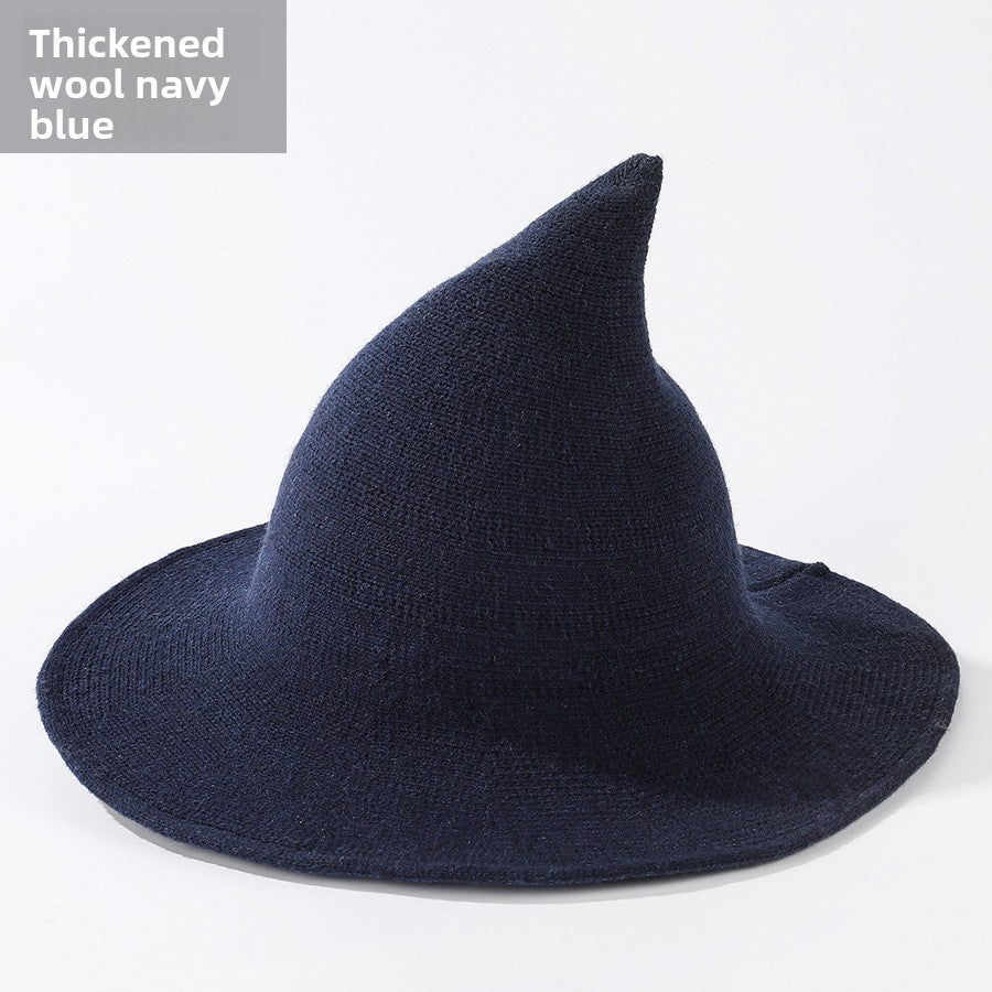 Halloween Knitted Witch Hat - Foldable Pointed Costume Hat