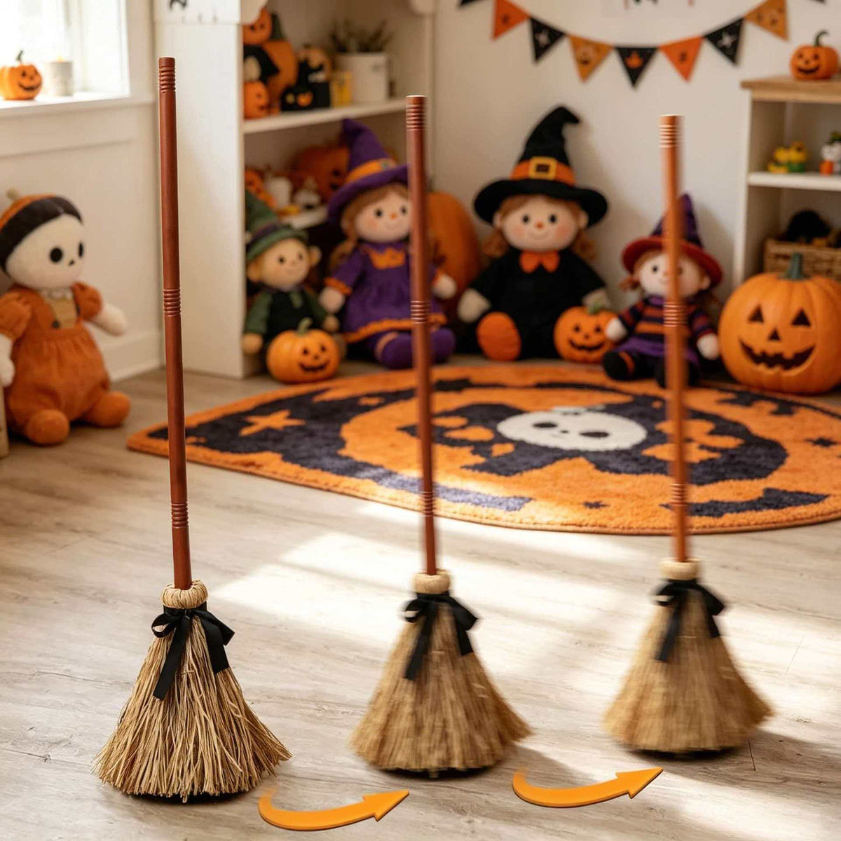 Floating Witch Broom Halloween Decoration