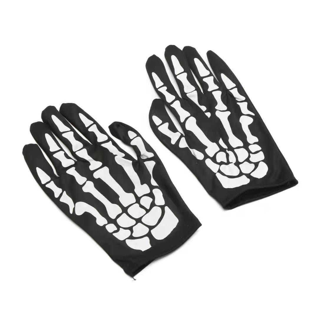Halloween Skull Chin Mask and Skeleton Gloves - Cloth