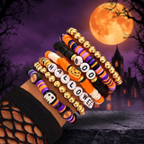 Halloween Orange Pumpkin Skull Bracelet Set — Hallowicked hero (SUJEWBC00212)