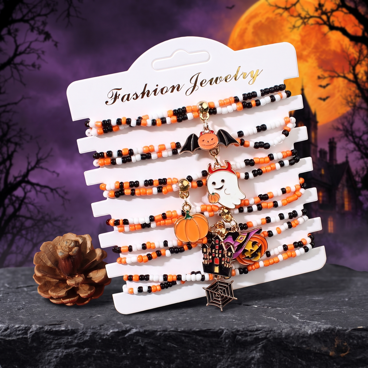 Halloween pumpkin bat ghost mithing bracelet — Hallowicked hero (SUJEWBC00213)