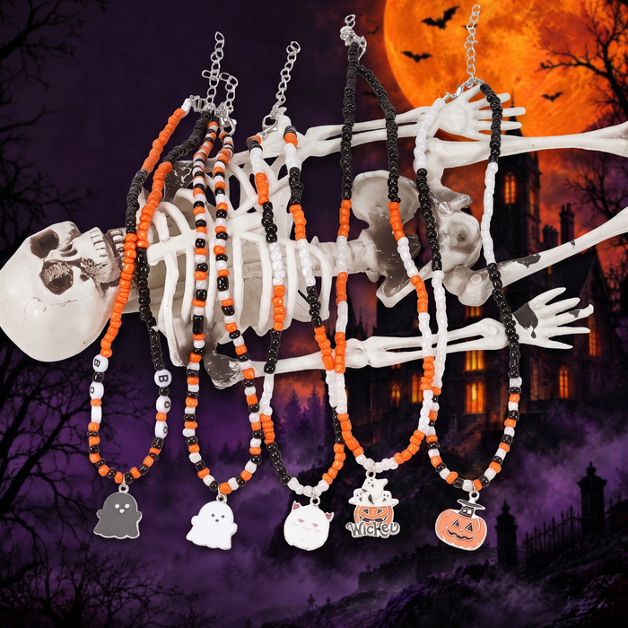 Handmade Halloween Ghost Pumpkin Pendant Necklace — Hallowicked hero (SUJEWNP00651)