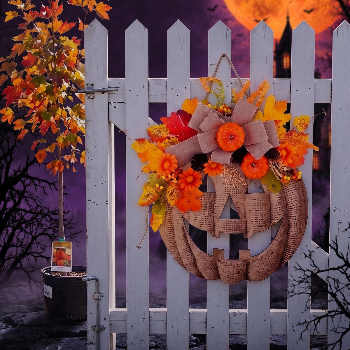 Wooden Pumpkin Halloween Door Sign — Hallowicked hero (SUHODTV00112)