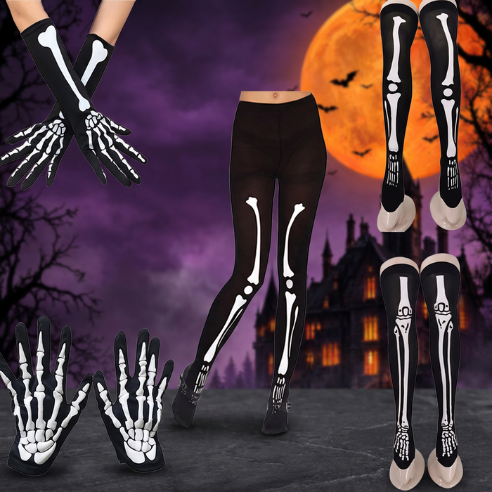 Halloween Skeleton Print Gloves and Socks Set — Hallowicked hero (SUSCGGW00003)