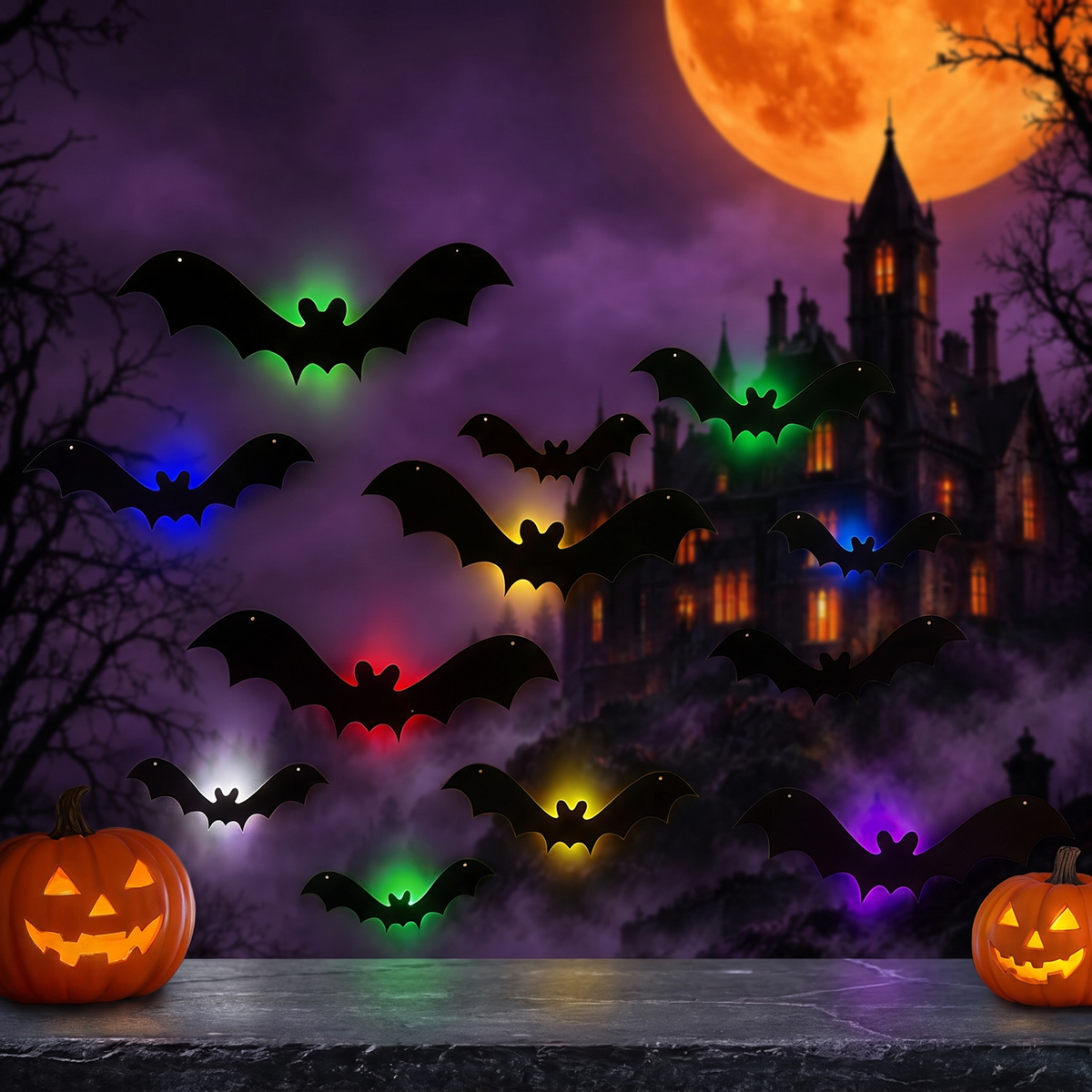 LED Light Up Bat Wall Stickers Halloween Decorations — Hallowicked hero (SUHODWD00013)