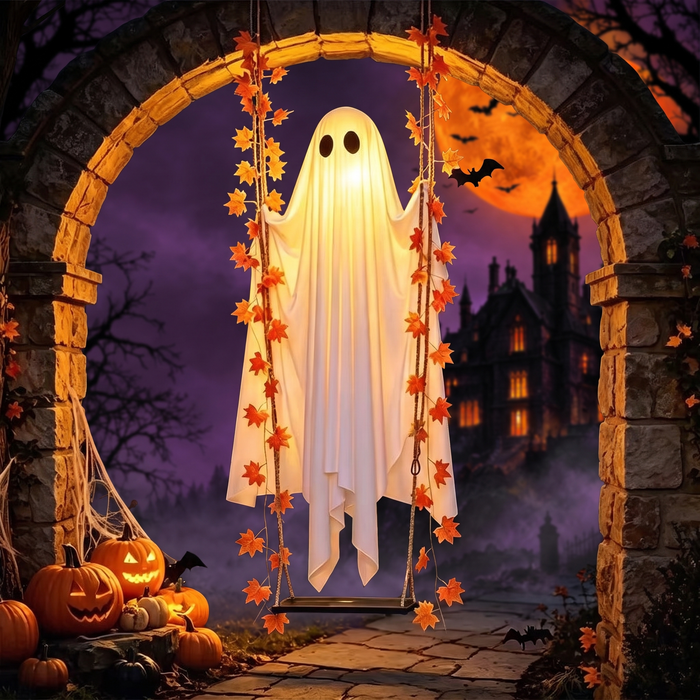 Halloween Hanging Ghost Maple Leaf LED Decoration — Hallowicked hero (SUGAOOO00014)