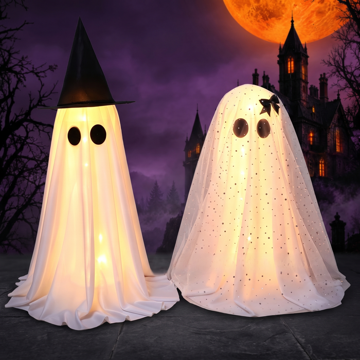 Halloween LED illuminated standing ghost couple window decoration — Hallowicked hero (SUHODWM00023)