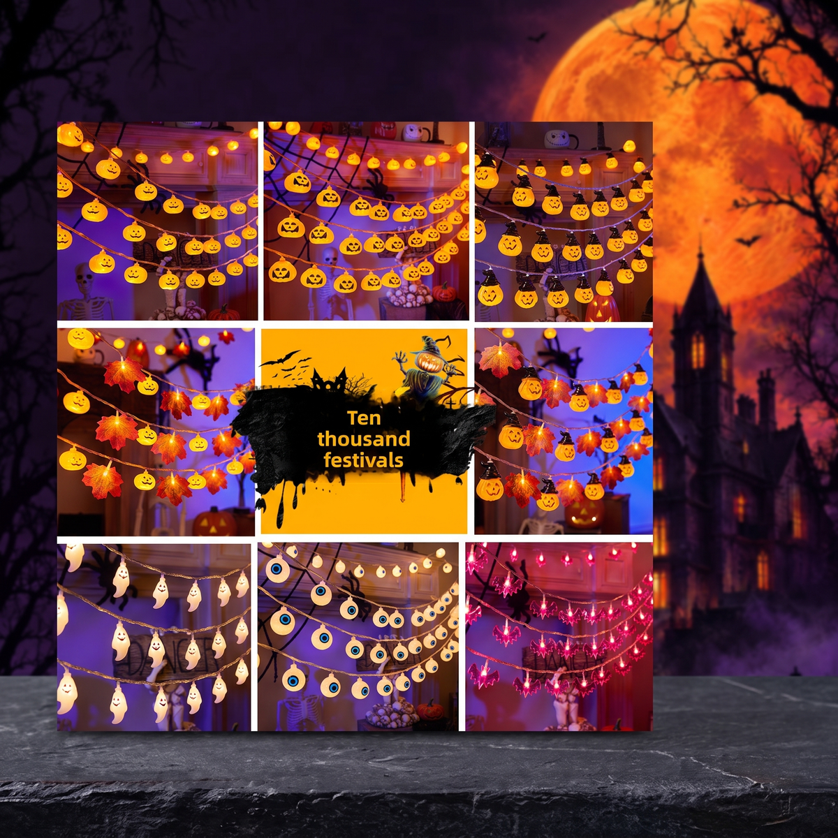 Led Simulated Maple Leaf Pumpkin Light String Halloween Thanksgiving Decorative Light — Hallowicked hero (SUSMHSL00008)