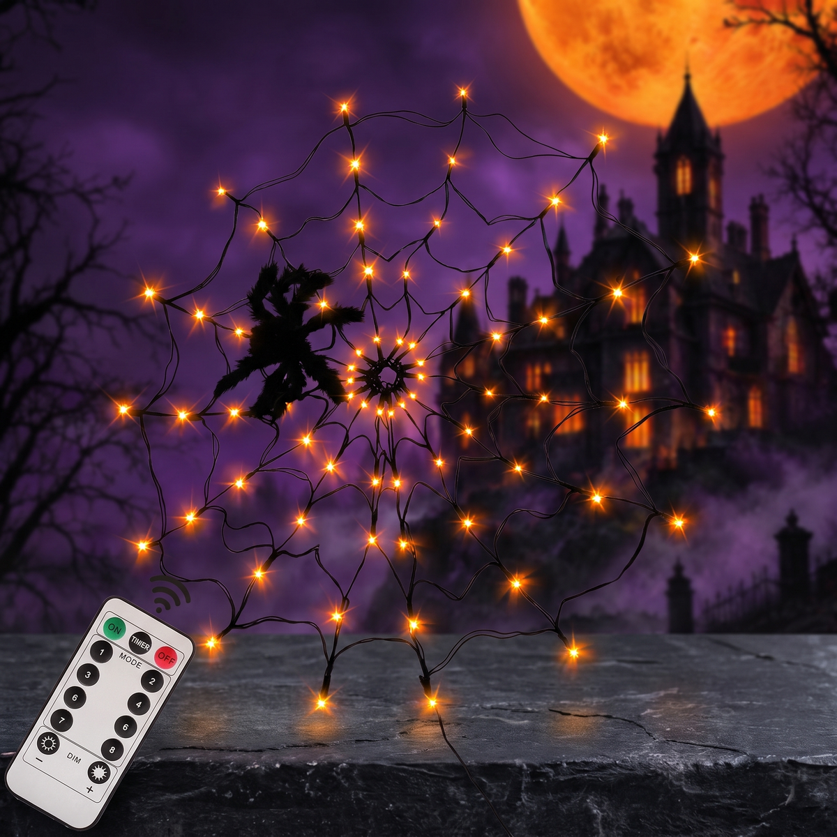 Halloween Spider Web Light with Remote Control — Hallowicked hero (SUCAHCC00031)