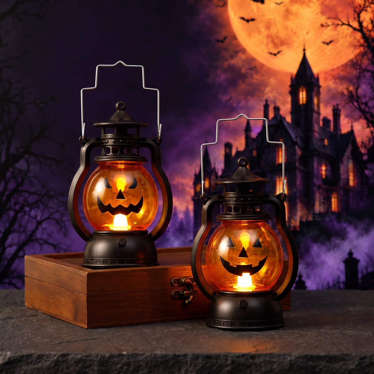 Halloween Retro Small Oil Lamp Pumpkin Lantern Ghost Lamp Luminous Night Light — Hallowicked hero (SUMSLRS00012)