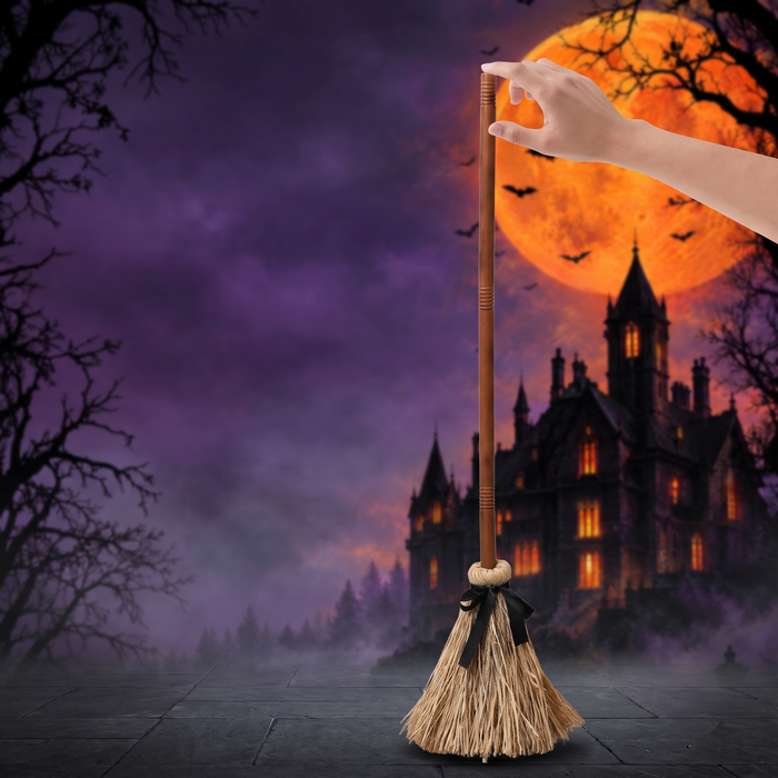 Floating Witch Broom Halloween Decoration — Hallowicked hero (SU00361383)