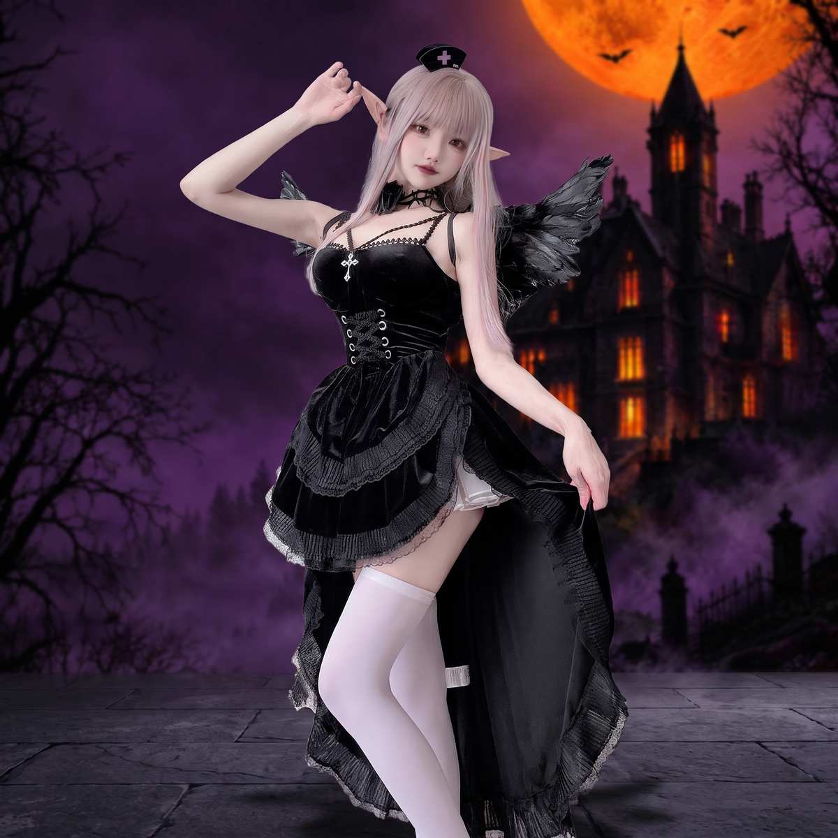 Gothic Halloween Costume Black Red Dress — Hallowicked hero (SU00029948)