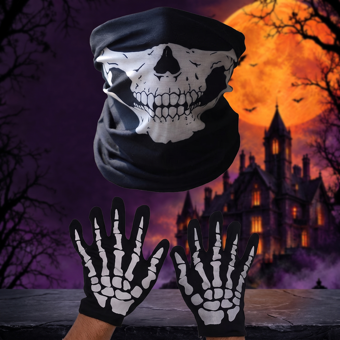 Halloween Skull Chin Mask and Ghost Gloves Set — Hallowicked hero (SU00030302)