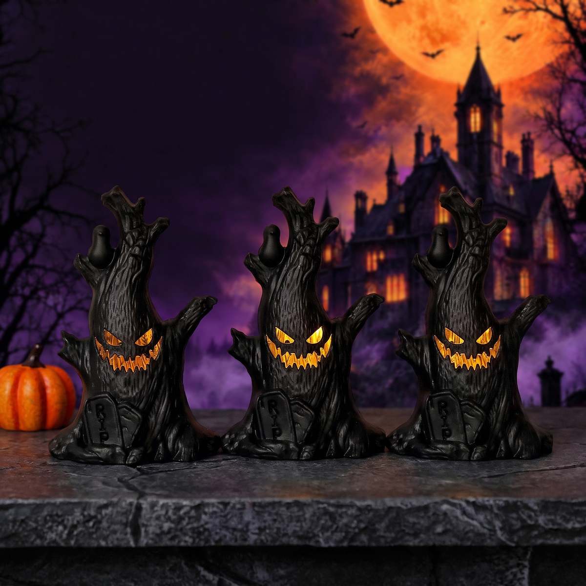 Halloween Pumpkin Light Ghost Tree Sump Decoration Ghost Face — Hallowicked hero (SU00024812)