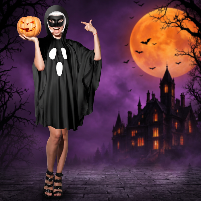 Halloween Party Women's Hooded Ghost Poncho — Hallowicked hero (SU00018430)
