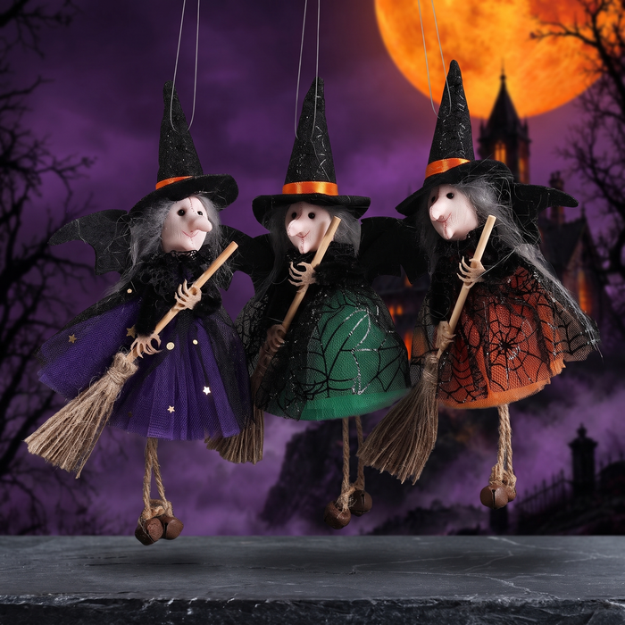 Halloween Witch with Broom Gauze Skirt Hanging Ornament — Hallowicked hero (SU00028858)