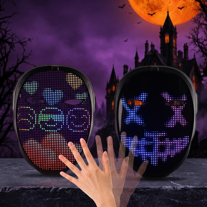 LED Light Up Mask for Halloween Party App Controlled Rechargeable — Hallowicked hero (SU00027134)